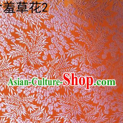 Traditional Asian Chinese Handmade Embroidery Mimosa Pudica Silk Satin Tang Suit Orange Fabric, Nanjing Brocade Ancient Costume Hanfu Cheongsam Cloth Material