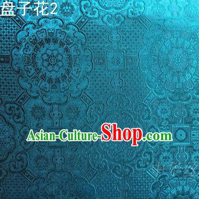 Traditional Asian Chinese Handmade Embroidery Flowers Mongolian Robe Silk Satin Tang Suit Peacock Blue Fabric, Nanjing Brocade Ancient Costume Hanfu Cheongsam Cloth Material