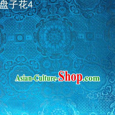 Traditional Asian Chinese Handmade Embroidery Flowers Mongolian Robe Silk Satin Tang Suit Blue Fabric, Nanjing Brocade Ancient Costume Hanfu Cheongsam Cloth Material