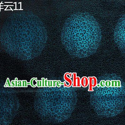 Traditional Asian Chinese Handmade Embroidery Round Auspicious Clouds Silk Satin Tang Suit Black Mongolian Robe Fabric, Nanjing Brocade Ancient Costume Hanfu Cheongsam Cloth Material
