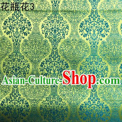 Traditional Asian Chinese Handmade Embroidery Vase Silk Satin Tang Suit Green Fabric, Nanjing Brocade Ancient Costume Hanfu Cheongsam Cloth Material