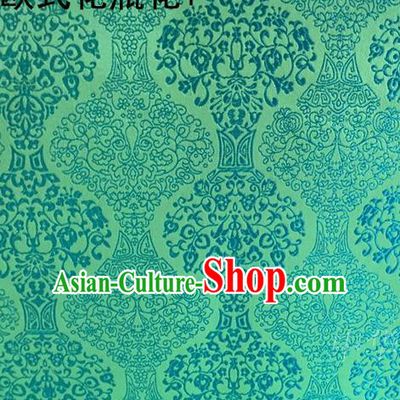 Traditional Asian Chinese Handmade Embroidery Vase Silk Satin Tang Suit Green Fabric, Nanjing Brocade Ancient Costume Hanfu Cheongsam Cloth Material