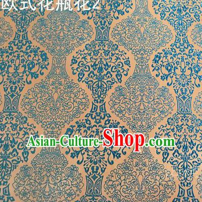 Traditional Asian Chinese Handmade Embroidery Blue Vase Silk Satin Tang Suit Fabric, Nanjing Brocade Ancient Costume Hanfu Cheongsam Cloth Material