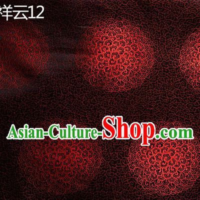 Traditional Asian Chinese Handmade Embroidery Red Round Auspicious Clouds Silk Satin Tang Suit Black Mongolian Robe Fabric, Nanjing Brocade Ancient Costume Hanfu Cheongsam Cloth Material