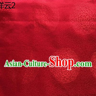 Traditional Asian Chinese Handmade Embroidery Round Auspicious Clouds Silk Satin Tang Suit Red Mongolian Robe Fabric, Nanjing Brocade Ancient Costume Hanfu Cheongsam Cloth Material