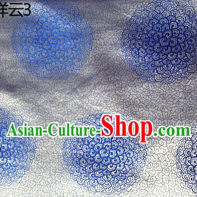 Traditional Asian Chinese Handmade Embroidery Round Auspicious Clouds Silk Satin Tang Suit White Mongolian Robe Fabric, Nanjing Brocade Ancient Costume Hanfu Cheongsam Cloth Material