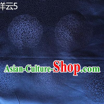Traditional Asian Chinese Handmade Embroidery Round Auspicious Clouds Silk Satin Tang Suit Navy Mongolian Robe Fabric, Nanjing Brocade Ancient Costume Hanfu Cheongsam Cloth Material