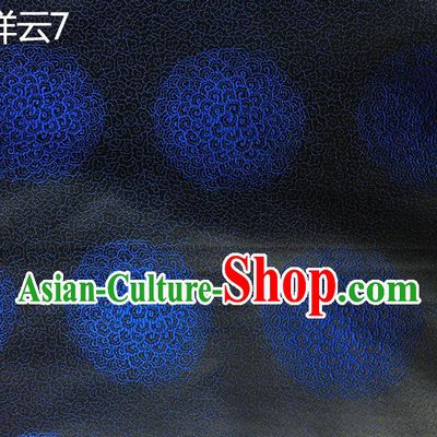 Traditional Asian Chinese Handmade Embroidery Round Auspicious Clouds Silk Satin Tang Suit Black Mongolian Robe Fabric, Nanjing Brocade Ancient Costume Hanfu Cheongsam Cloth Material