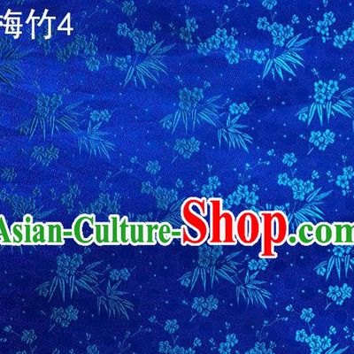 Traditional Asian Chinese Handmade Embroidery Plum Bamboo Silk Satin Tang Suit Blue Fabric, Nanjing Brocade Ancient Costume Hanfu Cheongsam Cloth Material