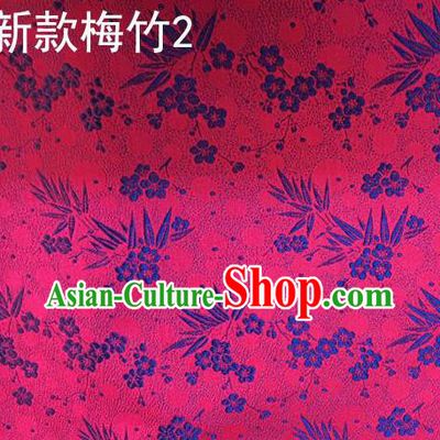 Traditional Asian Chinese Handmade Embroidery Plum Bamboo Silk Satin Tang Suit Rosy Fabric, Nanjing Brocade Ancient Costume Hanfu Cheongsam Cloth Material