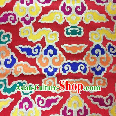 Traditional Asian Chinese Handmade Embroidery Auspicious Clouds Silk Satin Tang Suit Mongolian Robe Red Fabric, Nanjing Brocade Ancient Costume Hanfu Cheongsam Cloth Material