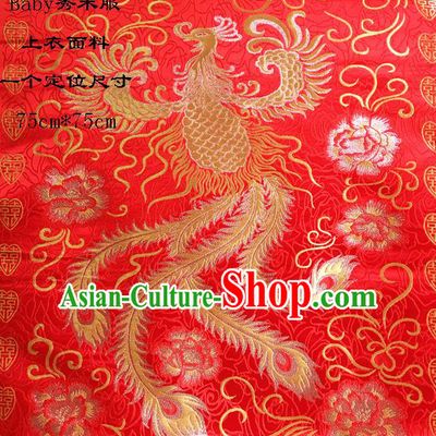 Traditional Asian Chinese Handmade Embroidery Phoenix Silk Satin Tang Suit Xiuhe Suit Red Fabric, Nanjing Brocade Ancient Costume Hanfu Cheongsam Cloth Material