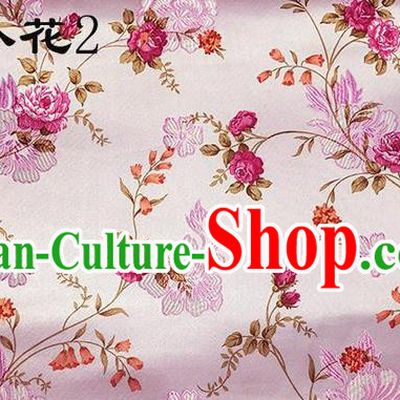 Traditional Asian Chinese Handmade Embroidery Roses Flowers Silk Satin Tang Suit Xiuhe Suit Pink Fabric, Nanjing Brocade Ancient Costume Hanfu Cheongsam Cloth Material