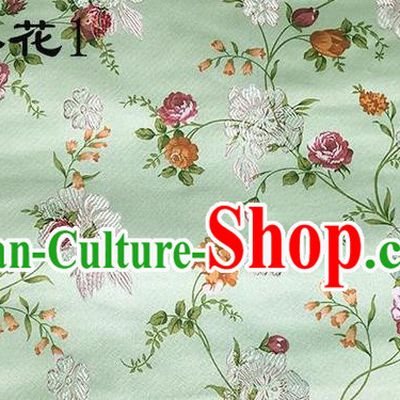 Traditional Asian Chinese Handmade Embroidery Roses Flowers Silk Satin Tang Suit Xiuhe Suit Green Fabric, Nanjing Brocade Ancient Costume Hanfu Cheongsam Cloth Material