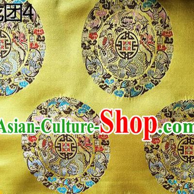 Traditional Asian Chinese Handmade Embroidery Dragon Pattern Silk Satin Tang Suit Xiuhe Suit Golden Fabric, Nanjing Brocade Ancient Costume Hanfu Cheongsam Cloth Material