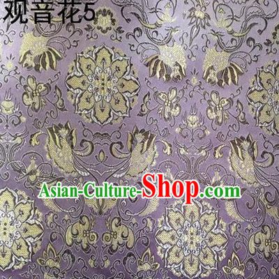 Traditional Asian Chinese Handmade Embroidery Flowers Pattern Silk Satin Tang Suit Mandarin Purple Fabric, Nanjing Brocade Ancient Costume Hanfu Cheongsam Cloth Material