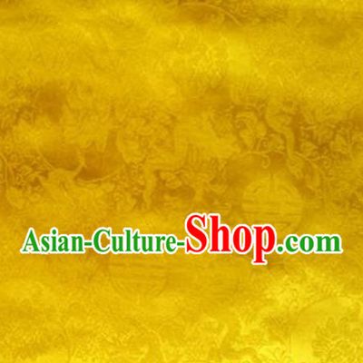 Traditional Asian Chinese Handmade Embroidery Flowers Pattern Silk Satin Tang Suit Mandarin Emperor Robe Golden Fabric, Nanjing Brocade Ancient Costume Hanfu Cheongsam Cloth Material
