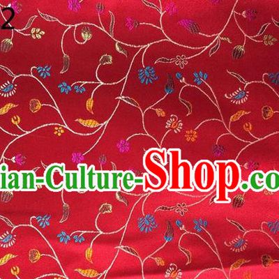 Traditional Asian Chinese Handmade Embroidery Pepper Flowers Pattern Silk Satin Tang Suit Red Fabric, Nanjing Brocade Ancient Costume Hanfu Cheongsam Cloth Material