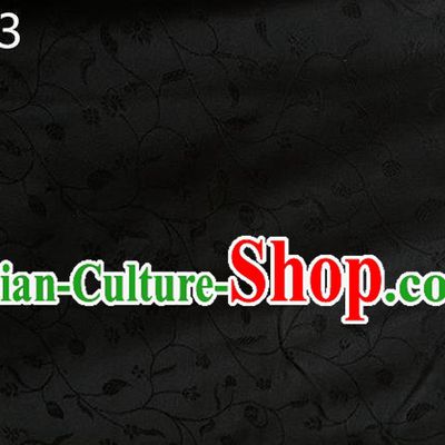 Traditional Asian Chinese Handmade Embroidery Pepper Flowers Pattern Silk Satin Tang Suit Black Fabric, Nanjing Brocade Ancient Costume Hanfu Cheongsam Cloth Material