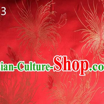 Traditional Asian Chinese Handmade Embroidery Chrysanthemum Flowers Silk Satin Tang Suit Red Tibetan Fabric, Nanjing Brocade Ancient Costume Hanfu Cheongsam Cloth Material