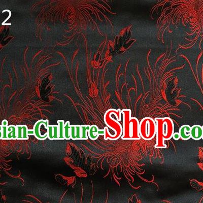 Traditional Asian Chinese Handmade Embroidery Chrysanthemum Flowers Silk Satin Tang Suit Black Tibetan Fabric, Nanjing Brocade Ancient Costume Hanfu Cheongsam Cloth Material