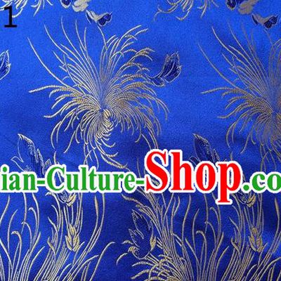 Traditional Asian Chinese Handmade Embroidery Chrysanthemum Flowers Silk Satin Tang Suit Blue Tibetan Fabric, Nanjing Brocade Ancient Costume Hanfu Cheongsam Cloth Material