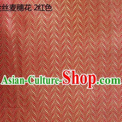 Traditional Asian Chinese Handmade Embroidery Golden Wheat Flowers Silk Satin Tang Suit Red Fabric, Nanjing Brocade Ancient Costume Hanfu Cheongsam Cloth Material