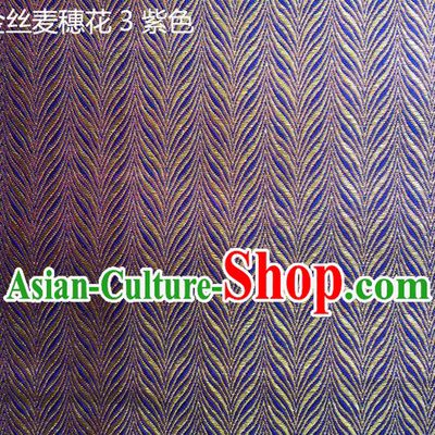 Traditional Asian Chinese Handmade Embroidery Golden Wheat Flowers Silk Satin Tang Suit Purple Fabric, Nanjing Brocade Ancient Costume Hanfu Cheongsam Cloth Material