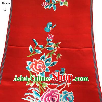Traditional Asian Chinese Handmade Embroidery Peony Silk Satin Tang Suit Wedding Red Fabric, Nanjing Brocade Ancient Costume Hanfu Cheongsam Cloth Material