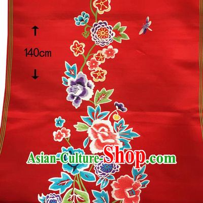 Traditional Asian Chinese Handmade Embroidery Peony Butterfly Silk Satin Tang Suit Wedding Red Fabric, Nanjing Brocade Ancient Costume Hanfu Cheongsam Cloth Material