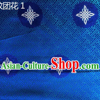 Traditional Asian Chinese Handmade Embroidery Chinese Knot Silk Satin Tang Suit Blue Fabric, Nanjing Brocade Ancient Costume Hanfu Cheongsam Cloth Material