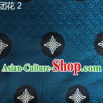 Traditional Asian Chinese Handmade Embroidery Chinese Knot Silk Satin Tang Suit Peacock Blue Fabric, Nanjing Brocade Ancient Costume Hanfu Cheongsam Cloth Material