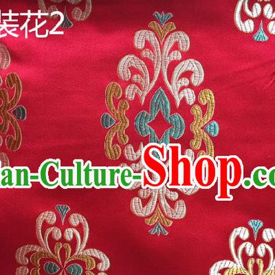 Traditional Asian Chinese Handmade Embroidery Fireworks Silk Satin Tang Suit Red Fabric, Nanjing Brocade Ancient Costume Hanfu Cheongsam Cloth Material