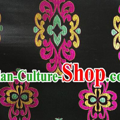 Traditional Asian Chinese Handmade Embroidery Fireworks Silk Satin Tang Suit Black Fabric, Nanjing Brocade Ancient Costume Hanfu Cheongsam Cloth Material