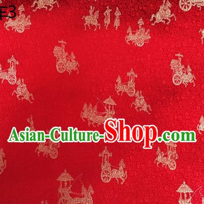 Traditional Asian Chinese Handmade Embroidery Carriage Silk Satin Tang Suit Red Fabric, Nanjing Brocade Ancient Costume Hanfu Cheongsam Cloth Material