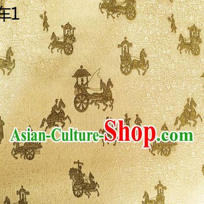 Traditional Asian Chinese Handmade Embroidery Carriage Silk Satin Tang Suit Golden Fabric, Nanjing Brocade Ancient Costume Hanfu Cheongsam Cloth Material