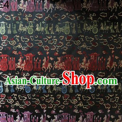 Traditional Asian Chinese Handmade Embroidery Carriage Silk Satin Tang Suit Black Fabric, Nanjing Brocade Ancient Costume Hanfu Cheongsam Cloth Material