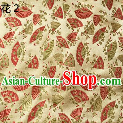 Traditional Asian Chinese Handmade Embroidery Fans Flowers Silk Satin Tang Suit Golden Fabric, Nanjing Brocade Ancient Costume Hanfu Cheongsam Cloth Material