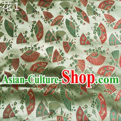 Traditional Asian Chinese Handmade Embroidery Fans Flowers Silk Satin Tang Suit Green Fabric, Nanjing Brocade Ancient Costume Hanfu Cheongsam Cloth Material