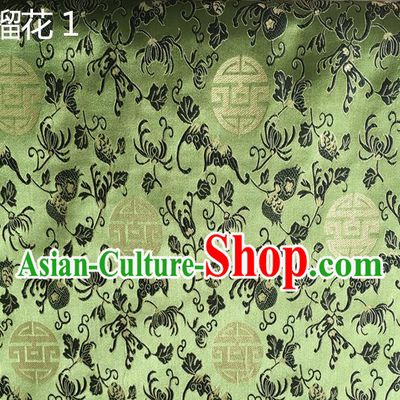 Traditional Asian Chinese Handmade Embroidery Pomegranate Flower Silk Satin Tang Suit Green Fabric, Nanjing Brocade Ancient Costume Hanfu Cheongsam Cloth Material
