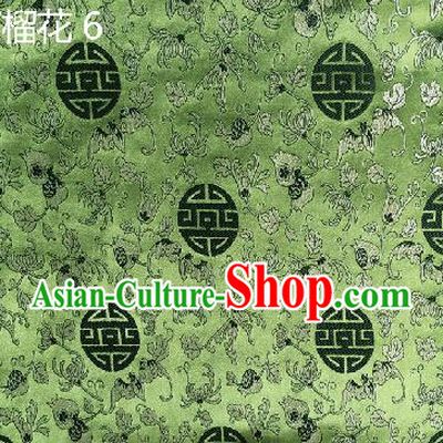 Traditional Asian Chinese Handmade Embroidery Pomegranate Flower Silk Satin Tang Suit Green Fabric, Nanjing Brocade Ancient Costume Hanfu Cheongsam Cloth Material