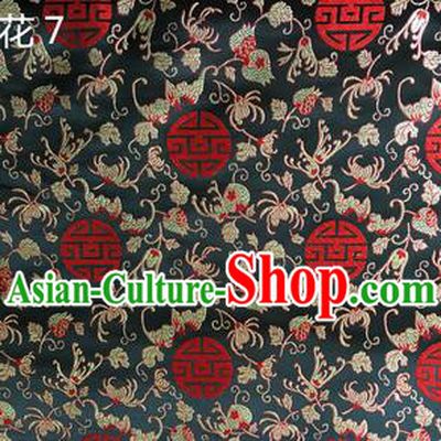 Traditional Asian Chinese Handmade Embroidery Pomegranate Flower Silk Satin Tang Suit Black Fabric, Nanjing Brocade Ancient Costume Hanfu Cheongsam Cloth Material