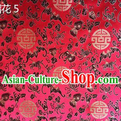 Traditional Asian Chinese Handmade Embroidery Pomegranate Flower Silk Satin Tang Suit Pink Fabric, Nanjing Brocade Ancient Costume Hanfu Cheongsam Cloth Material