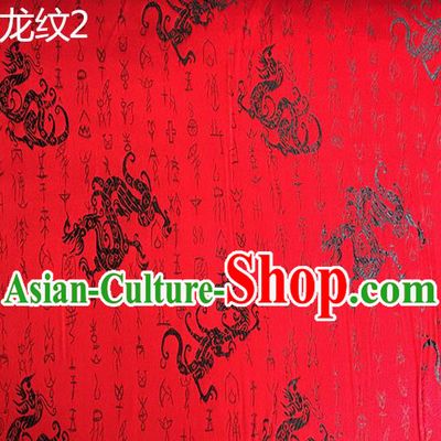 Traditional Asian Chinese Handmade Printing Dragons Silk Satin Tang Suit Red Fabric, Nanjing Brocade Ancient Costume Hanfu Cheongsam Cloth Material