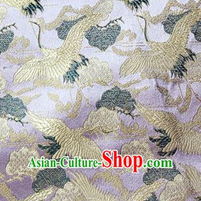Traditional Asian Chinese Handmade Embroidery Cranes Kimono Silk Satin Tang Suit Lilac Fabric, Nanjing Brocade Ancient Costume Hanfu Cheongsam Cloth Material