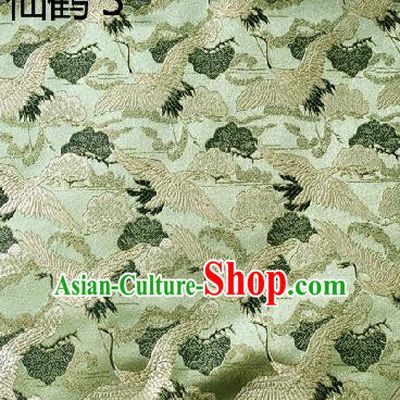 Traditional Asian Chinese Handmade Embroidery Cranes Kimono Silk Satin Tang Suit Green Fabric, Nanjing Brocade Ancient Costume Hanfu Cheongsam Cloth Material