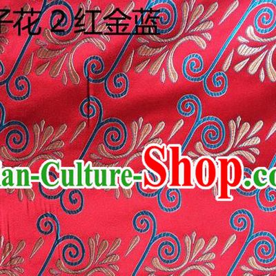 Traditional Asian Chinese Handmade Embroidery Wave Stem Flowers Silk Satin Tang Suit Red Fabric, Nanjing Brocade Ancient Costume Hanfu Cheongsam Cloth Material