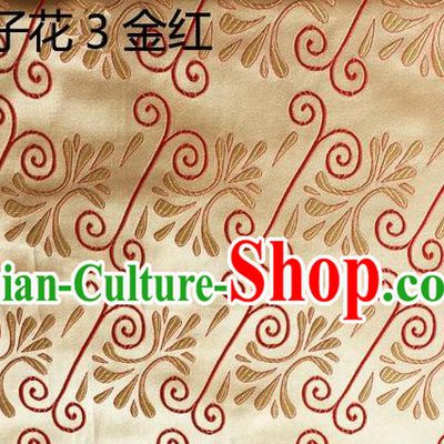 Traditional Asian Chinese Handmade Embroidery Wave Stem Flowers Silk Satin Tang Suit Golden Fabric, Nanjing Brocade Ancient Costume Hanfu Cheongsam Cloth Material