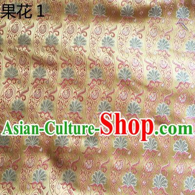 Traditional Asian Chinese Handmade Embroidery Paisley Flowers Silk Satin Tang Suit Golden Fabric, Nanjing Brocade Ancient Costume Hanfu Cheongsam Cloth Material