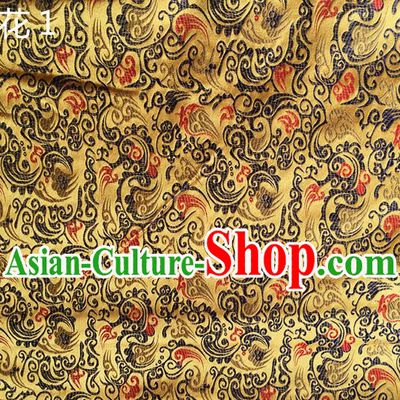 Traditional Asian Chinese Handmade Embroidery Flowers Silk Satin Tang Suit Golden Fabric, Nanjing Brocade Ancient Costume Hanfu Cheongsam Cloth Material